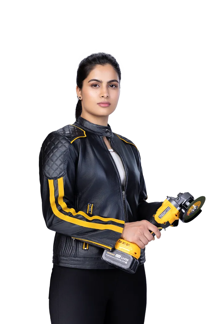Manu Bhaker with a Tomahawk angle grinder